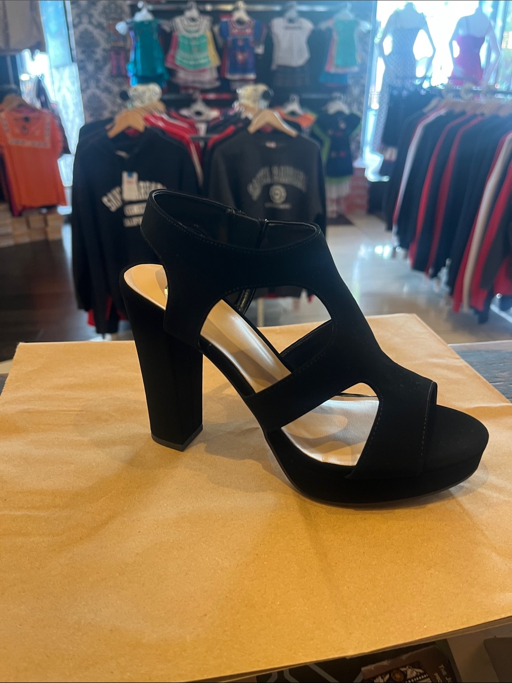 Women's Black Strappy Block Heel Sandals - Classic Dress Heels 4 inch heel